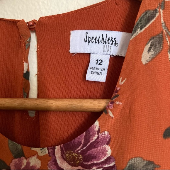 Speechless Floral Chiffon Dress Girls 12 Rust Orange Long Sleeve Lined - Picture 2 of 15